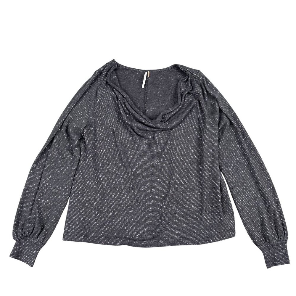 Free People Cowl Neck Top Womens Small Palmer‎ Metallic Grey